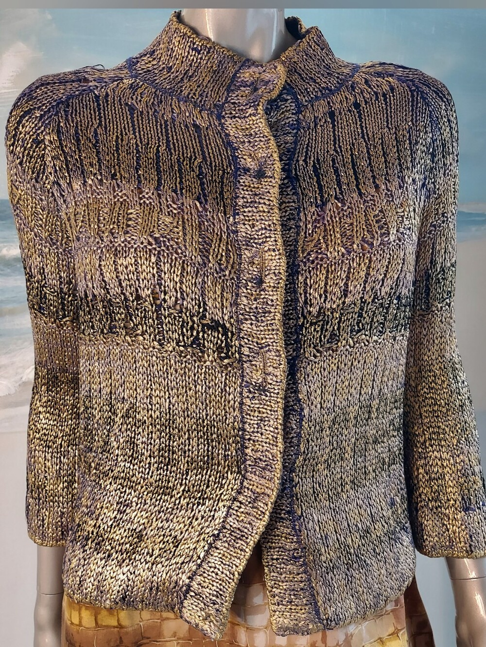 ♡$2,400 OSCAR DE LA RENTA GOLDEN KNIT CARDIGAN US M